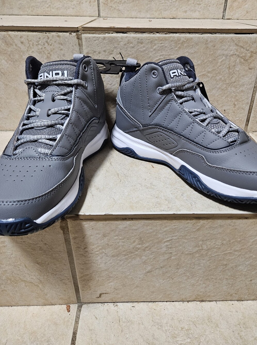 AND1 Men's Streetball High Top Athletic Sneakers Gray/Navy Basketball Shoes